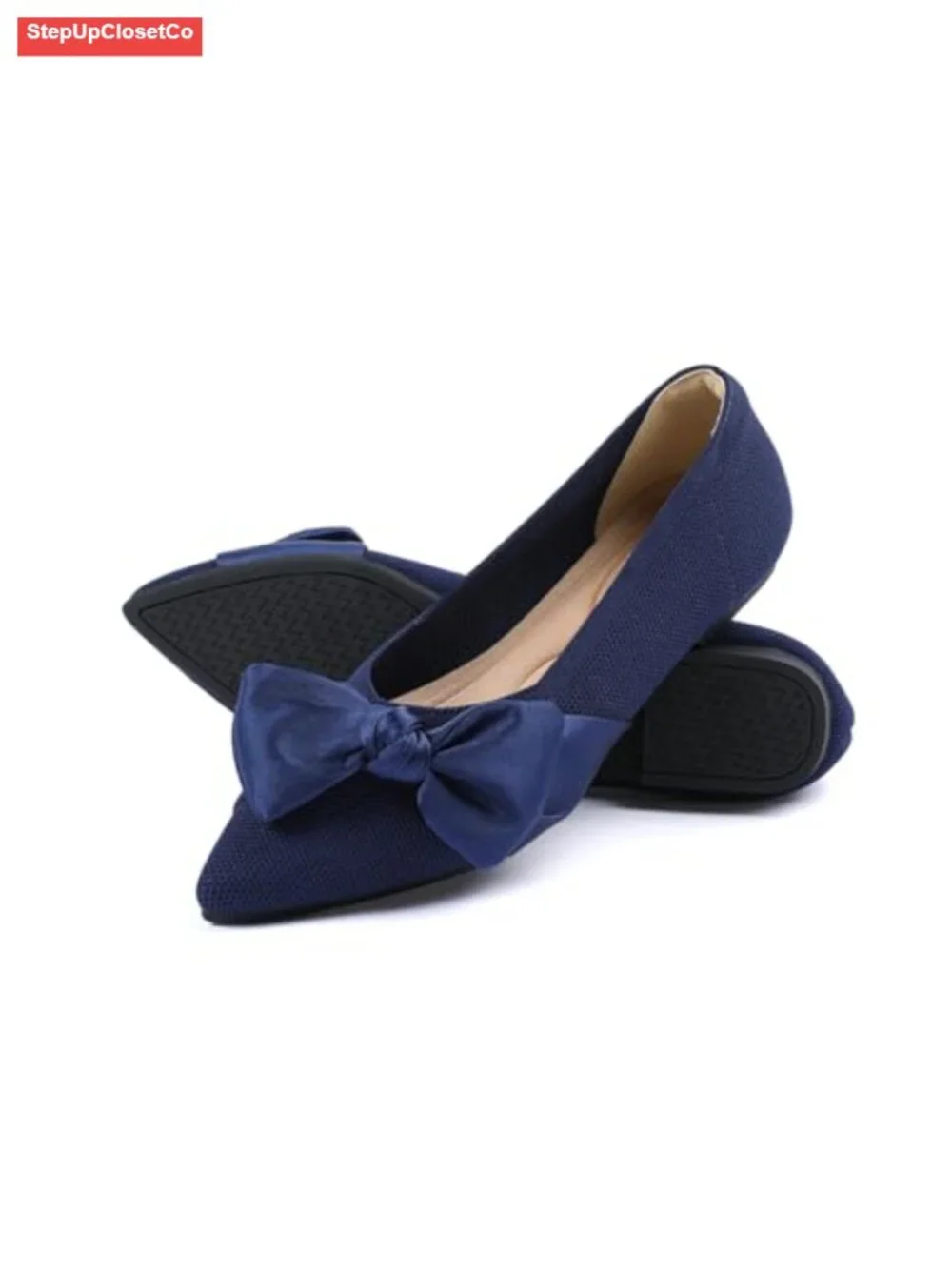 Pointed Toe Ballet Flats with Bow Slip On Comfortable Work Shoes